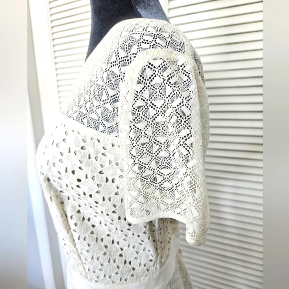 Banana Republic Eyeley Ivory Cream Off White Fit & Flare Lined Summer Dress  10 - Picture 6 of 6